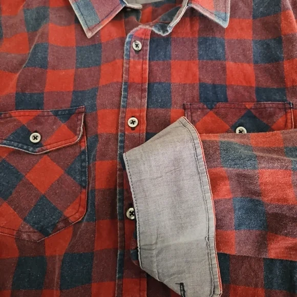 Flag & Anthem Navy Red Box Plaid Vintage Wash Button Up Shirt Mens Sz M - Picture 4 of 9